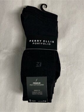 New Perry Ellis Socks Men’s 5 Pair Black Dress Business Preppy Career Office